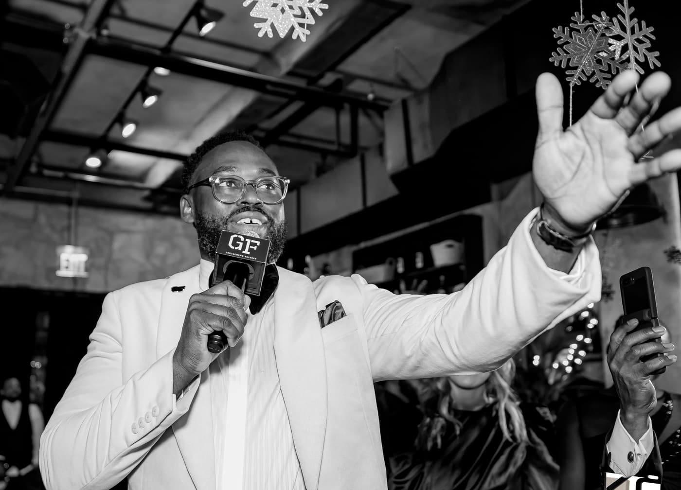 Addressing a Gentlemen's Factory signature gathering.