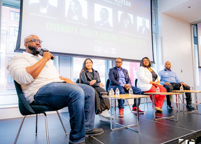 A panelist at Bridging the Divide: Black & Brown Leaders in Tech.