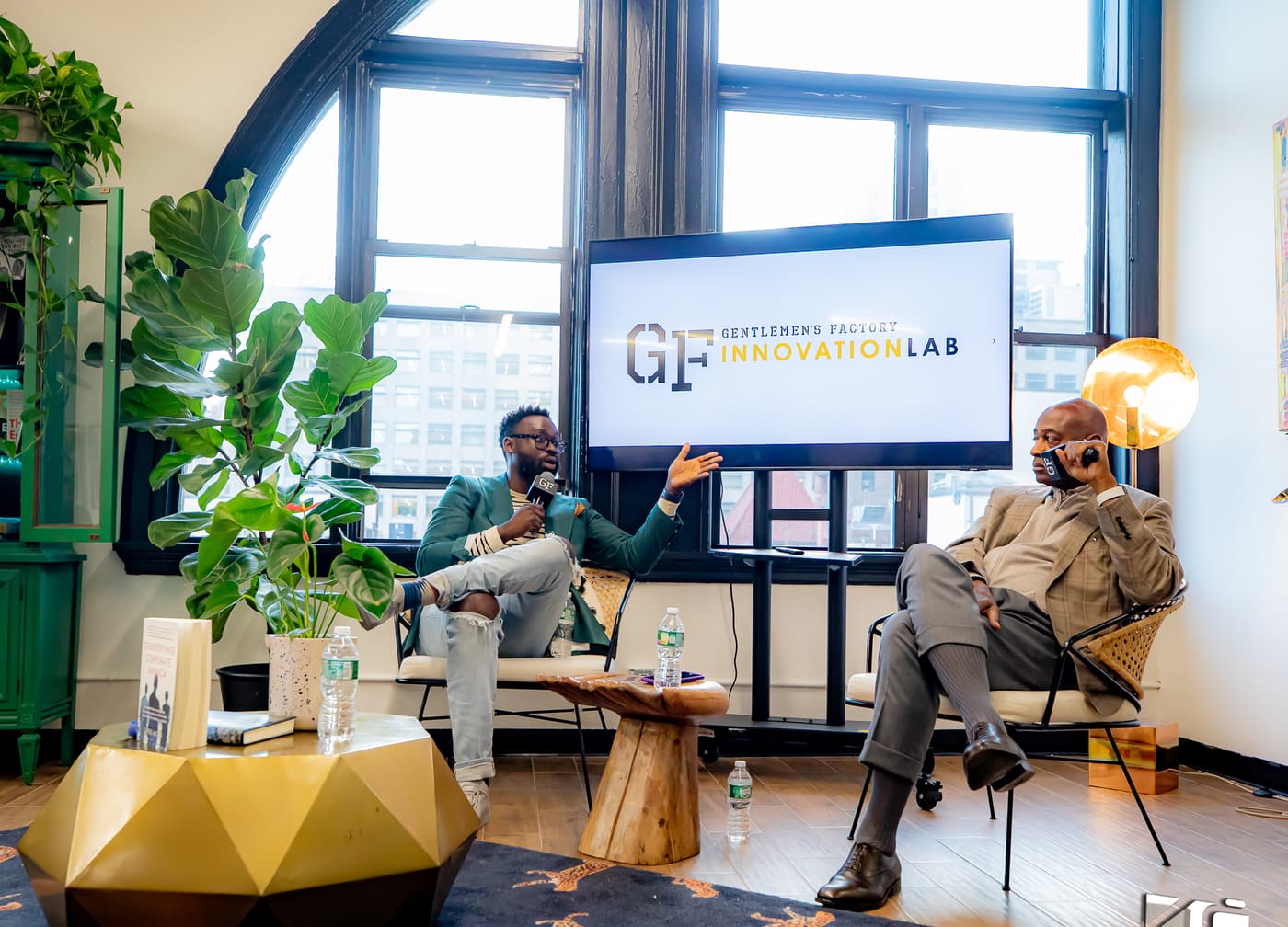 Listening during a fireside conversation at the Innovation Lab.